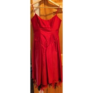 Vintage Loralie Party Prom Dress Size 8 Red Silk With Red & Black Feathers